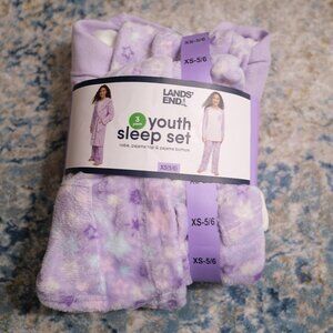 New LANDS' END Purple Youth Sleep Set 3 pc - Robe, pajama top, bottoms Size 5/6